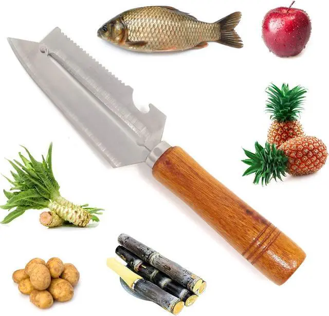 Alt view image 4 of 6 - Honbay Sharp Multifunctional Stainless Steel Wooden Handle Knife Fruits Peeler Vegetables Knife Fish Scales Scraper Bottle Opener