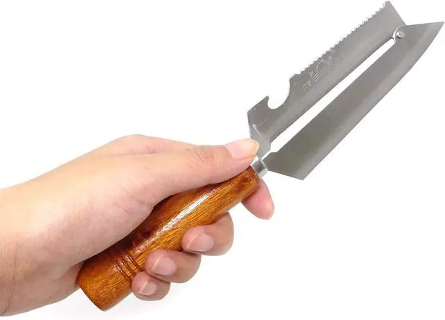 Alt view image 5 of 6 - Honbay Sharp Multifunctional Stainless Steel Wooden Handle Knife Fruits Peeler Vegetables Knife Fish Scales Scraper Bottle Opener