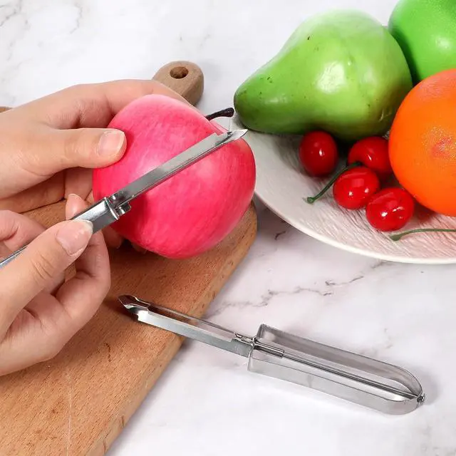 Alt view image 4 of 7 - 3 Pack Vegetable Peelers for Kitchen, Stainless Steel Fruit Potato Peeler with Easy Grip Ergonomic Handle, Dishwasher Safe Swivel Fruit Peelers