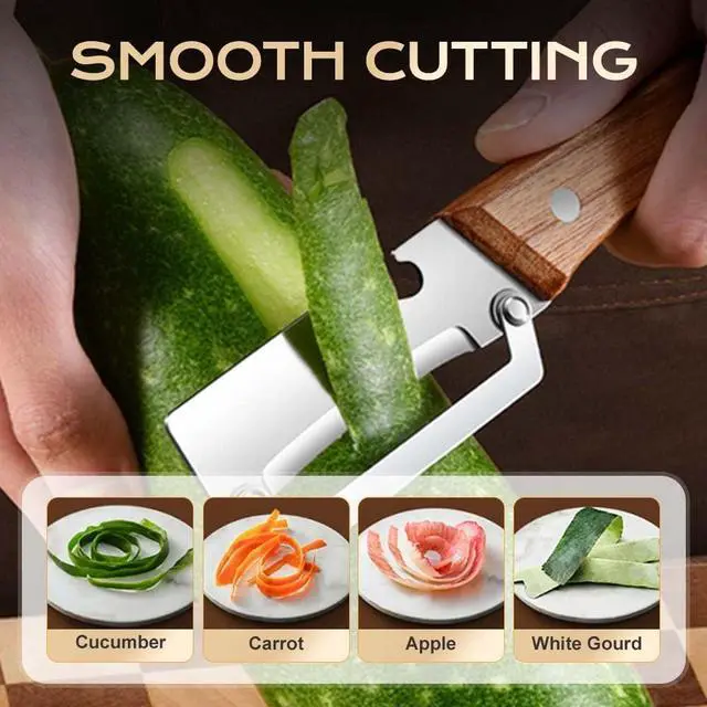 Alt view image 3 of 7 - Multi-Functional Vegetable Peeler for Kitchen, 2026 New Stainless Steel Peeler with Wooden Handle and Bottle Opener, Kitchen Tool for Fruit Veggie Pumpkin, Gifts for Mom (2PCS)