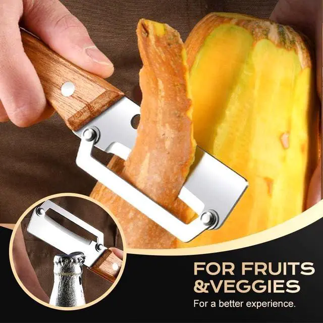 Alt view image 5 of 7 - Multi-Functional Vegetable Peeler for Kitchen, 2026 New Stainless Steel Peeler with Wooden Handle and Bottle Opener, Kitchen Tool for Fruit Veggie Pumpkin, Gifts for Mom (2PCS)