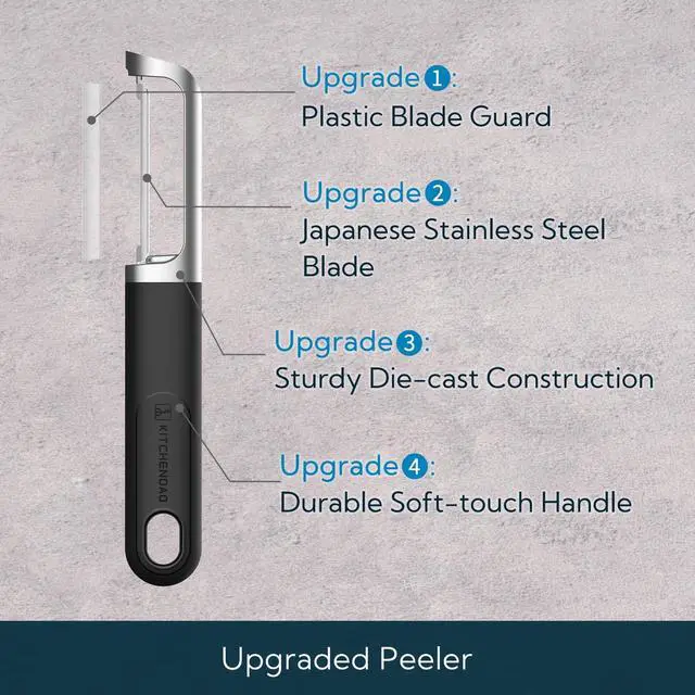 Alt view image 2 of 7 - KITCHENDAO Swivel Vegetable Potato Peeler for Kitchen -Durable Japanese 420J2 Stainless Steel Sharp Dual Blade- Built-in Eye Remover, Ergonomic Soft-touch Handle - Dishwasher Safe-Black