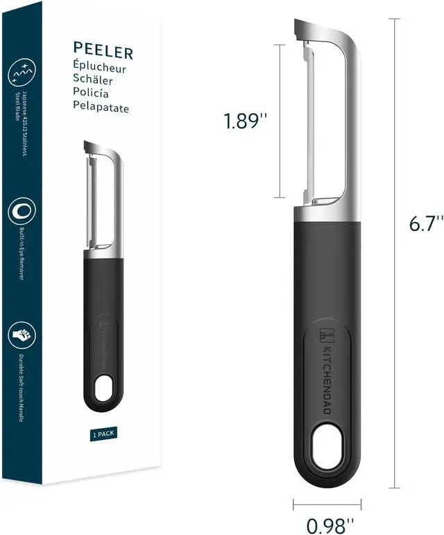 Alt view image 7 of 7 - KITCHENDAO Swivel Vegetable Potato Peeler for Kitchen -Durable Japanese 420J2 Stainless Steel Sharp Dual Blade- Built-in Eye Remover, Ergonomic Soft-touch Handle - Dishwasher Safe-Black