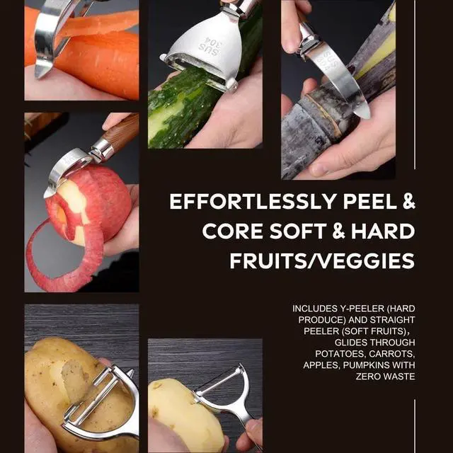 Alt view image 3 of 6 - Swivel Vegetable Peeler Set 2 Pack (Straight & Y-Type), Ultra Sharp Stainless Steel Blades with Grip Handle, Effortless Peeling for Potato, Carrot, Pumpkin, Cucumber, Apple & More