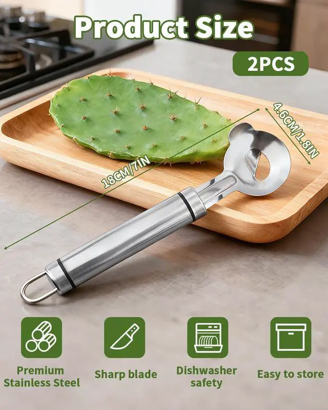 Alt view image 2 of 7 - 2 PCS Cactus Peeler Tool, Cactus Peeler Spoon, Long Handle Knife with Hole, Kitchen Gadget Accessories