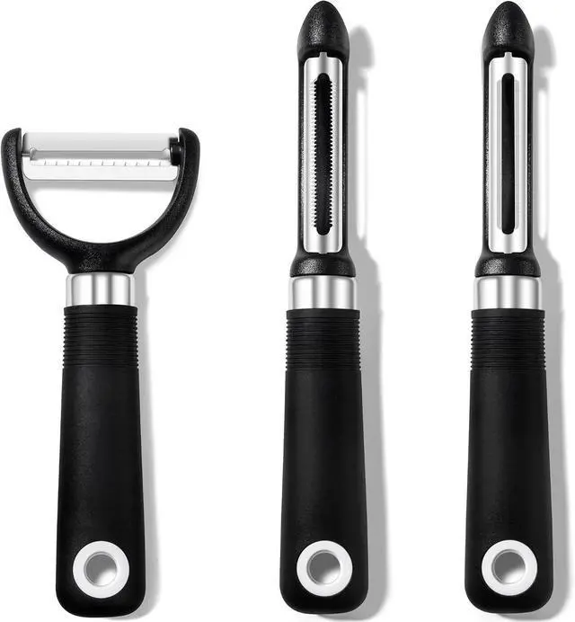 Main image of Rainspire 3-Piece Peeler Set, Premium Swivel Vegetable Peeler, Kitchen Gadgets Apple Peeler Potato Peeler Veggie Peeler Fruit Peeler, Dishwasher Safe Kitchen Accessories, Black