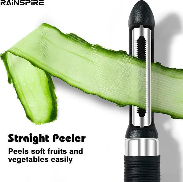 Alt view image 3 of 7 - Rainspire 3-Piece Peeler Set, Premium Swivel Vegetable Peeler, Kitchen Gadgets Apple Peeler Potato Peeler Veggie Peeler Fruit Peeler, Dishwasher Safe Kitchen Accessories, Black
