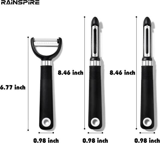 Alt view image 5 of 7 - Rainspire 3-Piece Peeler Set, Premium Swivel Vegetable Peeler, Kitchen Gadgets Apple Peeler Potato Peeler Veggie Peeler Fruit Peeler, Dishwasher Safe Kitchen Accessories, Black