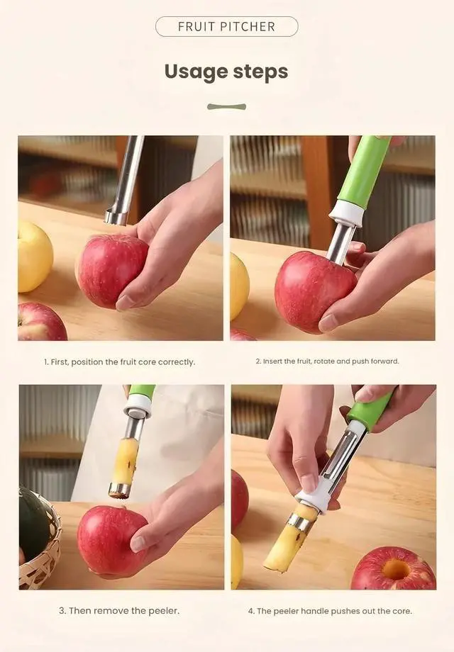 Alt view image 5 of 7 - 2 in 1 Stainless Steel Apple Corer Peeler Kitchen Gadget (Red)