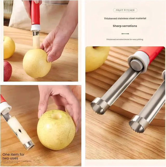 Alt view image 4 of 7 - 2 in 1 Stainless Steel Apple Corer Peeler Kitchen Gadget (Red)