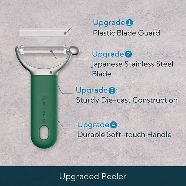 Alt view image 2 of 7 - KITCHENDAO Swivel Vegetable Potato Peeler for Kitchen, Japanese Stainless Steel Sharp Blade, Heavy Duty Die-cast Construction Y Peeler, Built-in Eye Remover, Soft-touch Handle, Dishwasher Safe, Green