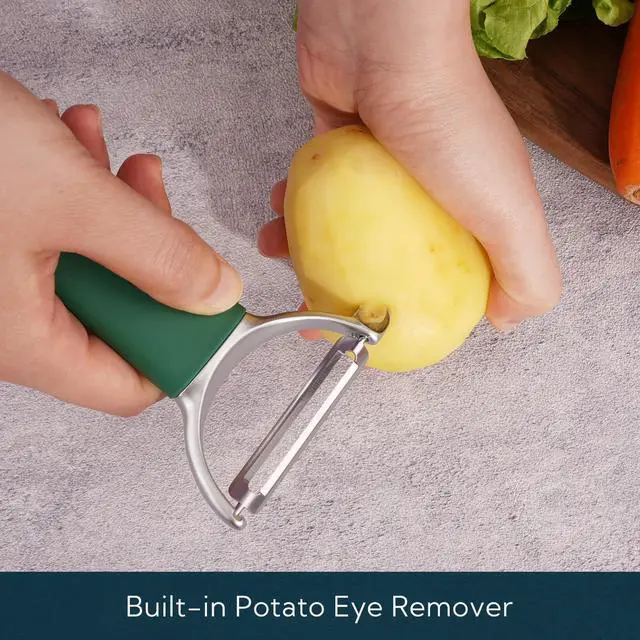 Alt view image 3 of 7 - KITCHENDAO Swivel Vegetable Potato Peeler for Kitchen, Japanese Stainless Steel Sharp Blade, Heavy Duty Die-cast Construction Y Peeler, Built-in Eye Remover, Soft-touch Handle, Dishwasher Safe, Green