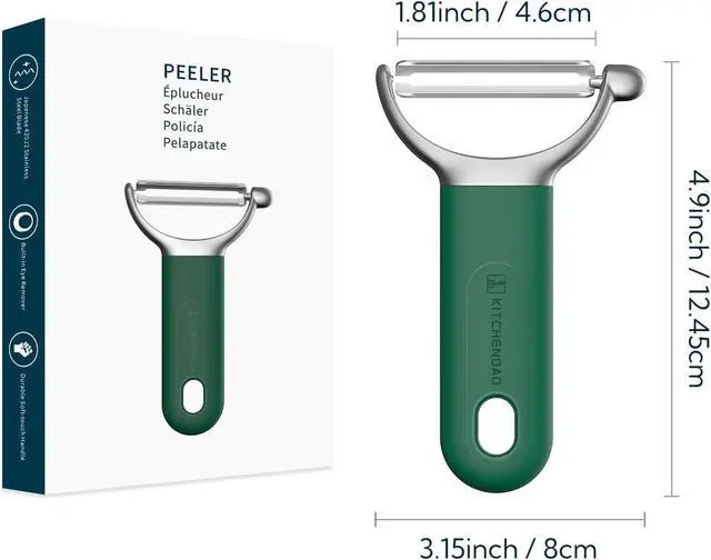 Alt view image 7 of 7 - KITCHENDAO Swivel Vegetable Potato Peeler for Kitchen, Japanese Stainless Steel Sharp Blade, Heavy Duty Die-cast Construction Y Peeler, Built-in Eye Remover, Soft-touch Handle, Dishwasher Safe, Green