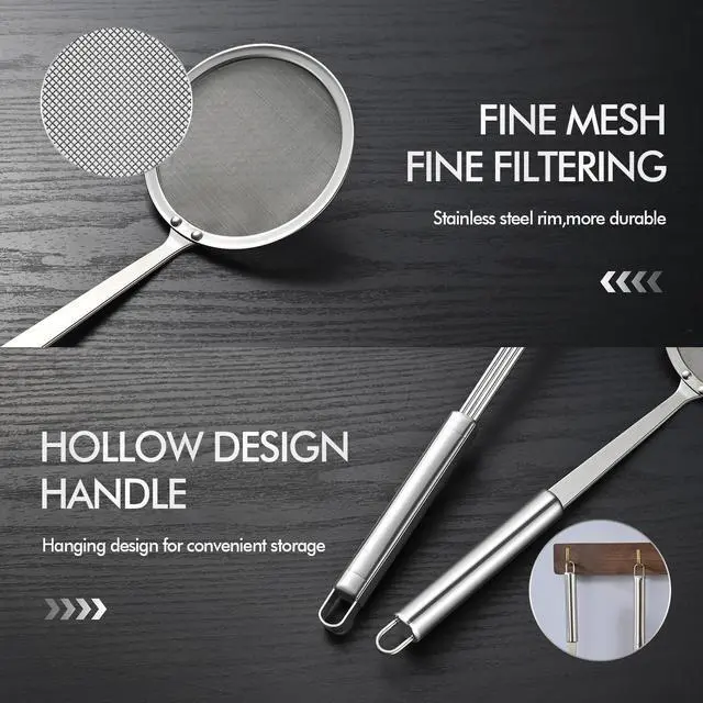 Alt view image 4 of 7 - 5.3 Inch Spider Strainer With Mesh Fatsoff Soup Scoop,Slotted Spoon For Cooking,Fat Skimmer Spoon For Kitchen Fryer Basket