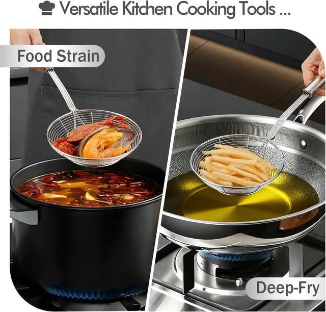 Alt view image 5 of 7 - 5.3 Inch Spider Strainer With Mesh Fatsoff Soup Scoop,Slotted Spoon For Cooking,Fat Skimmer Spoon For Kitchen Fryer Basket