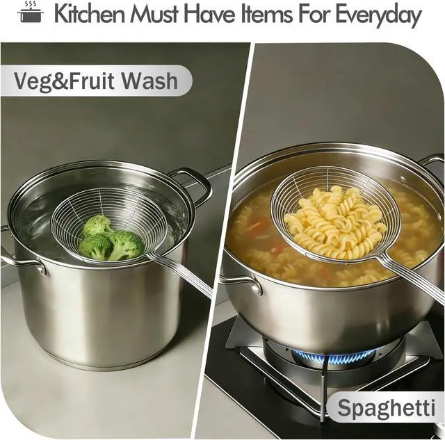 Alt view image 6 of 7 - 5.3 Inch Spider Strainer With Mesh Fatsoff Soup Scoop,Slotted Spoon For Cooking,Fat Skimmer Spoon For Kitchen Fryer Basket