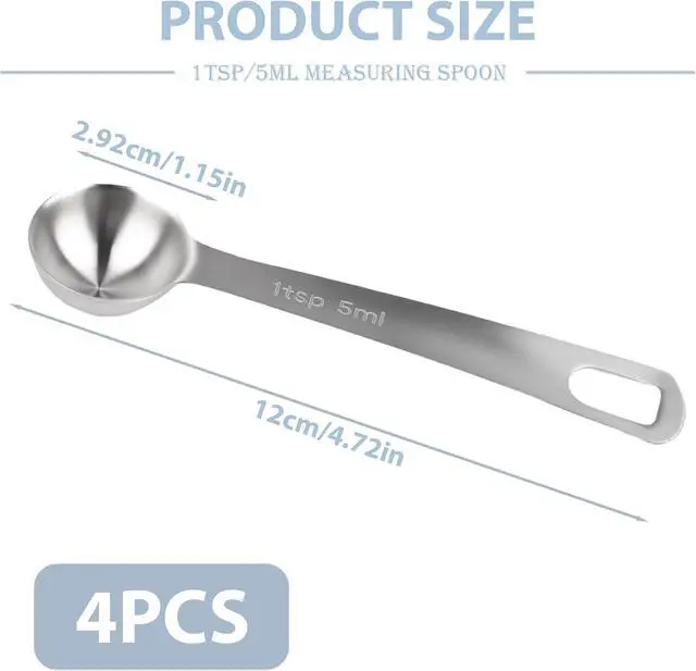 Alt view image 2 of 6 - 4 Pcs Measuring Spoons 1Tsp 5ml 1/3 Tbsp Stainless Steel Teaspoon Tablespoon Set Small Metal Table Spoons for Cooking Baking Tea Soup Dry and Liquid Ingredients Kitchen