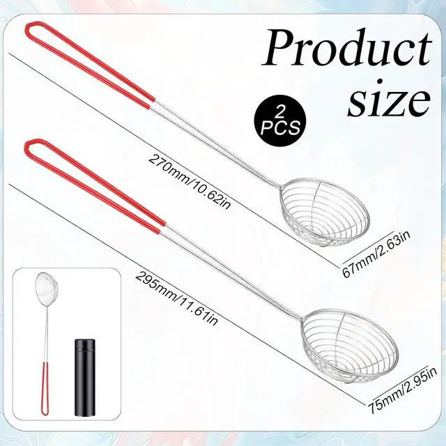 Alt view image 2 of 7 - 2Pcs Stainless Steel Hot Pot Strainer Spoons, 2 Sizes Fatsoff Soup Scoop Boba Spoon Scoop with Handle Ladle Wire Cooking Spider Skimmer Spoon for Hot Pot, Kitchen, Meatball, Oil Filter
