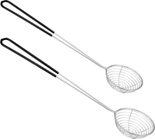 Main image of 2Pcs Stainless Steel Hot Pot Strainer Spoons, 2 Sizes Fatsoff Soup Scoop Boba Spoon Scoop with Handle Ladle Wire Cooking Spider Skimmer Spoon for Hot Pot, Kitchen, Meatball, Oil Filter Black