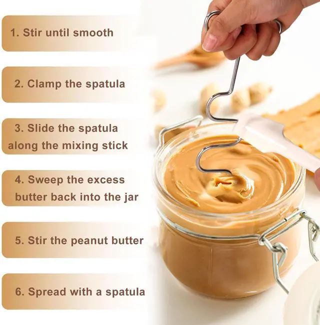 Alt view image 3 of 7 - Peanut Butter Mixer and Silicone Spatula Scraper, Stainless Steel Nut Butter Stirrer with Handle Tool for Hand Mixers Drills Mixing Natural Jam and Peanut Quickly