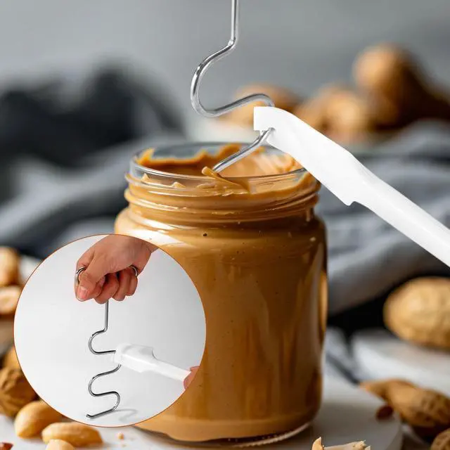 Alt view image 7 of 7 - Peanut Butter Mixer and Silicone Spatula Scraper, Stainless Steel Nut Butter Stirrer with Handle Tool for Hand Mixers Drills Mixing Natural Jam and Peanut Quickly