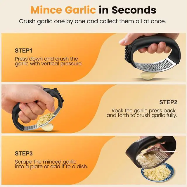 Alt view image 3 of 7 - Garlic Press Rocker Set with Garlic Peeler & Cleaning Brush,Stainless Steel Garlic Mincer Crusher,Easy Kitchen Gadget for Effortless Smashing,Kitchen Essentials,Home and Kitchen Utensils Accessories
