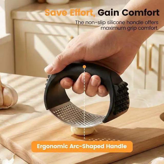 Alt view image 5 of 7 - Garlic Press Rocker Set with Garlic Peeler & Cleaning Brush,Stainless Steel Garlic Mincer Crusher,Easy Kitchen Gadget for Effortless Smashing,Kitchen Essentials,Home and Kitchen Utensils Accessories