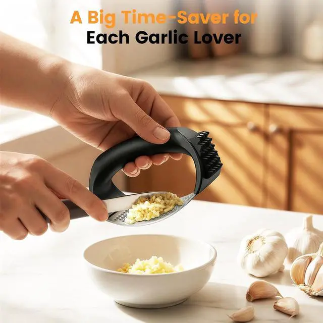 Alt view image 7 of 7 - Garlic Press Rocker Set with Garlic Peeler & Cleaning Brush,Stainless Steel Garlic Mincer Crusher,Easy Kitchen Gadget for Effortless Smashing,Kitchen Essentials,Home and Kitchen Utensils Accessories