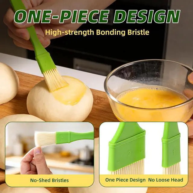 Alt view image 2 of 7 - 3 Pcs Pastry Brush Set, 1/1/2 inch Bristle Basting Brushes for Cooking, Heat Resistant, Kitchen Brush for Oil, BBQ Grill, Butter Sauce, Baking, with Hang Hole Design Green