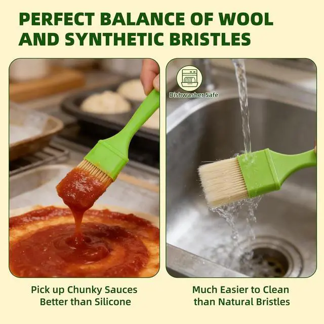 Alt view image 3 of 7 - 3 Pcs Pastry Brush Set, 1/1/2 inch Bristle Basting Brushes for Cooking, Heat Resistant, Kitchen Brush for Oil, BBQ Grill, Butter Sauce, Baking, with Hang Hole Design Green