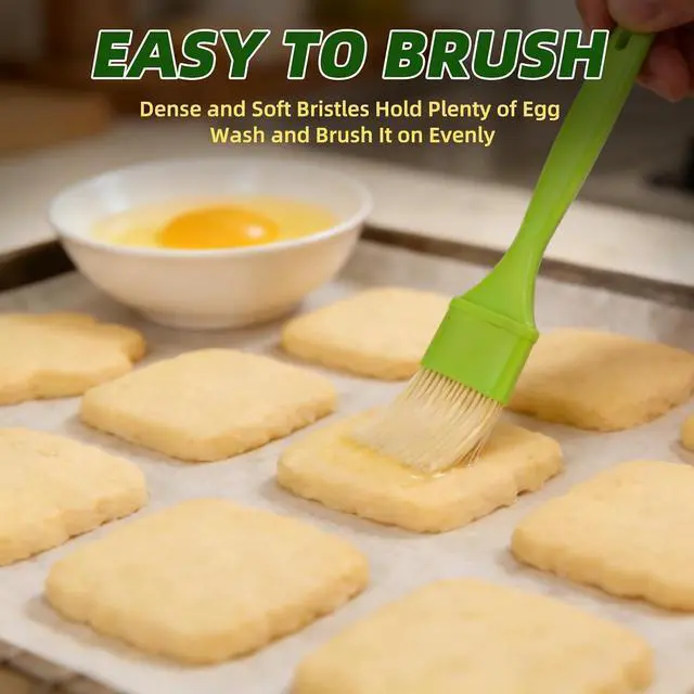 Alt view image 5 of 7 - 3 Pcs Pastry Brush Set, 1/1/2 inch Bristle Basting Brushes for Cooking, Heat Resistant, Kitchen Brush for Oil, BBQ Grill, Butter Sauce, Baking, with Hang Hole Design Green