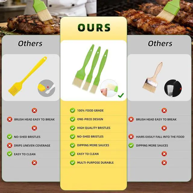 Alt view image 6 of 7 - 3 Pcs Pastry Brush Set, 1/1/2 inch Bristle Basting Brushes for Cooking, Heat Resistant, Kitchen Brush for Oil, BBQ Grill, Butter Sauce, Baking, with Hang Hole Design Green