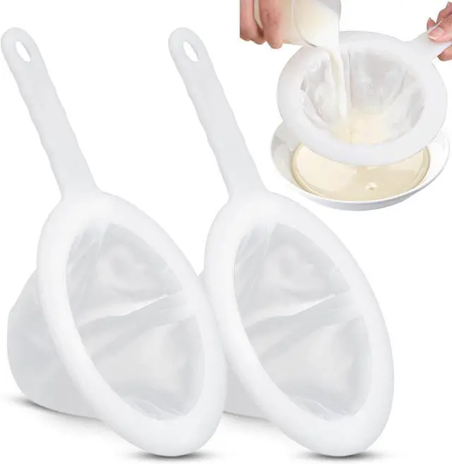 Main image of Uenhoy 2 Pcs Nylon Mesh Strainers 120 200 Kitchen Sieve With Handle White