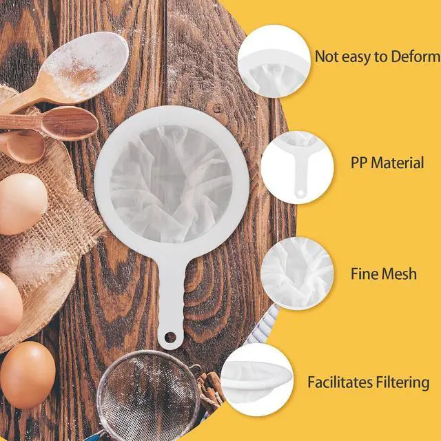 Alt view image 5 of 7 - Uenhoy 2 Pcs Nylon Mesh Strainers 120 200 Kitchen Sieve With Handle White