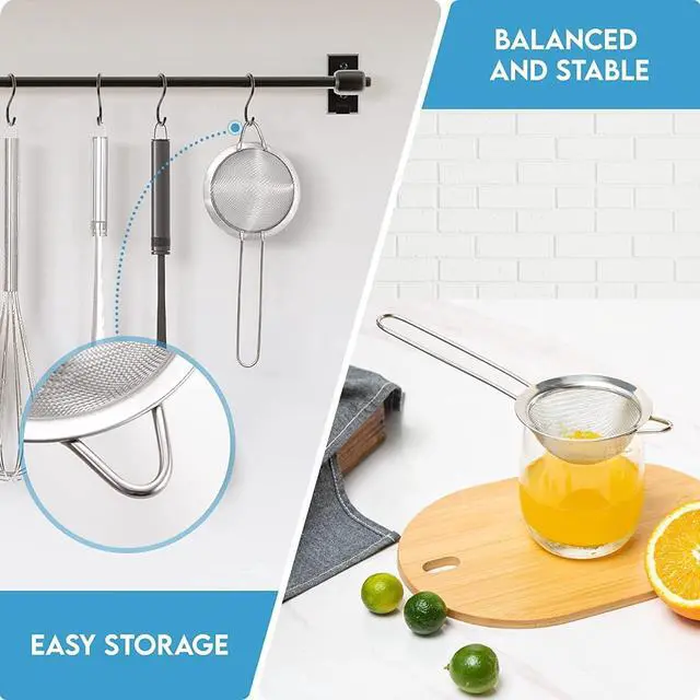 Alt view image 3 of 7 - Fine Mesh Strainer - 2.8 Inch Round Sieve - Tea Strainers for Loose Tea, Coffee Strainer, Food Strainer, Juice Strainer, and Much More!