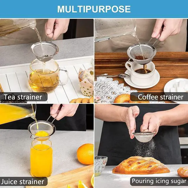 Alt view image 2 of 7 - Fine Mesh Strainer - 2.8 Inch Round Sieve - Tea Strainers for Loose Tea, Coffee Strainer, Food Strainer, Juice Strainer, and Much More!