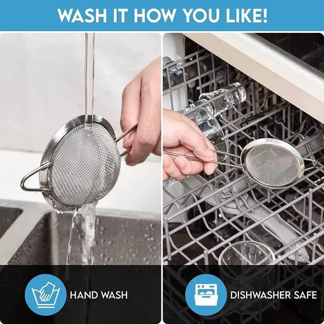 Alt view image 5 of 7 - Fine Mesh Strainer - 2.8 Inch Round Sieve - Tea Strainers for Loose Tea, Coffee Strainer, Food Strainer, Juice Strainer, and Much More!