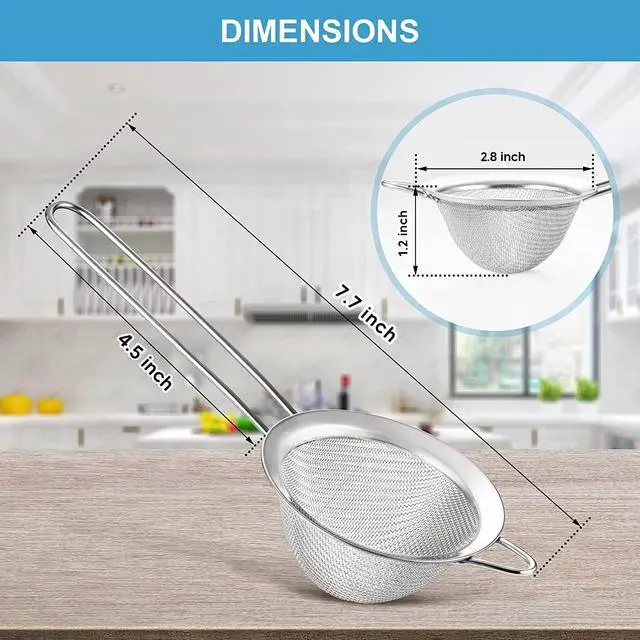 Alt view image 7 of 7 - Fine Mesh Strainer - 2.8 Inch Round Sieve - Tea Strainers for Loose Tea, Coffee Strainer, Food Strainer, Juice Strainer, and Much More!