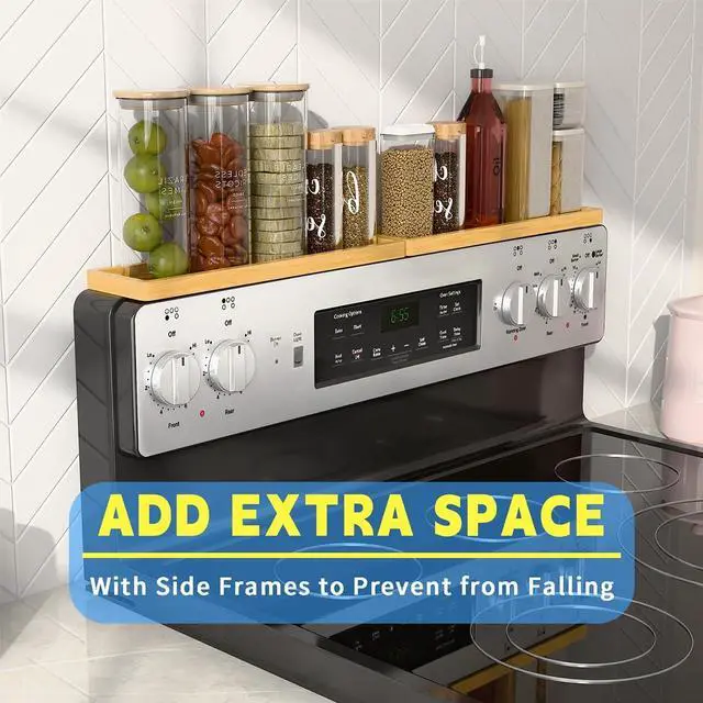 Alt view image 2 of 7 - PEKER Magnetic Stove Top Shelf for 30" Stoves, Over Oven Shelf Above with Bamboo Spice Rack Organizer, Heat-Resistant, Space-Saving Solution for Kitchen Storage