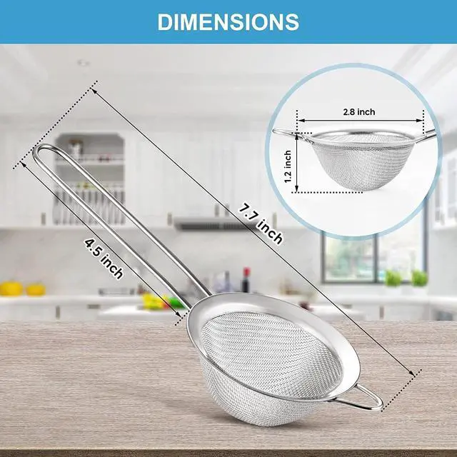 Alt view image 6 of 7 - Fine Mesh Strainer - 2.8 Inch Round Sieve - Tea Strainers for Loose Tea, Coffee Strainer, Food Strainer, Juice Strainer, and Much More!