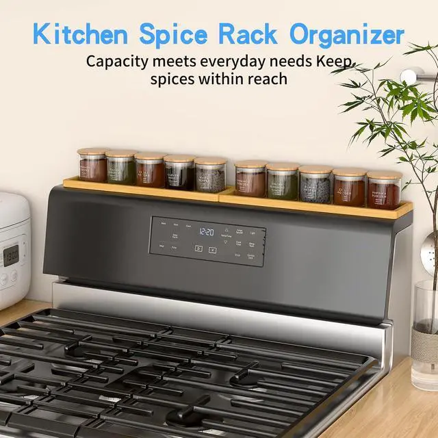 Alt view image 6 of 7 - PEKER Magnetic Stove Top Shelf for 30" Stoves, Over Oven Shelf Above with Bamboo Spice Rack Organizer, Heat-Resistant, Space-Saving Solution for Kitchen Storage
