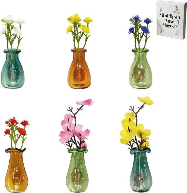 Main image of 6Pcs Mini Vase Magnets for Fridge,Cute 3D Magnetic Decor,Plant Color
