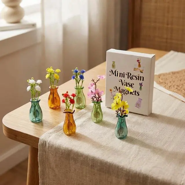 Alt view image 4 of 7 - 6Pcs Mini Vase Magnets for Fridge,Cute 3D Magnetic Decor,Plant Color