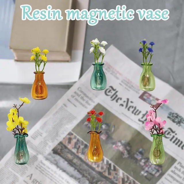 Alt view image 7 of 7 - 6Pcs Mini Vase Magnets for Fridge,Cute 3D Magnetic Decor,Plant Color