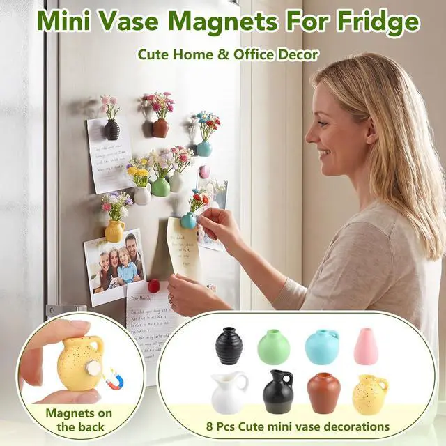 Alt view image 3 of 6 - Hapric 8 Pcs Cute Mini Vase Fridge Magnets for Refrigerator Decorative