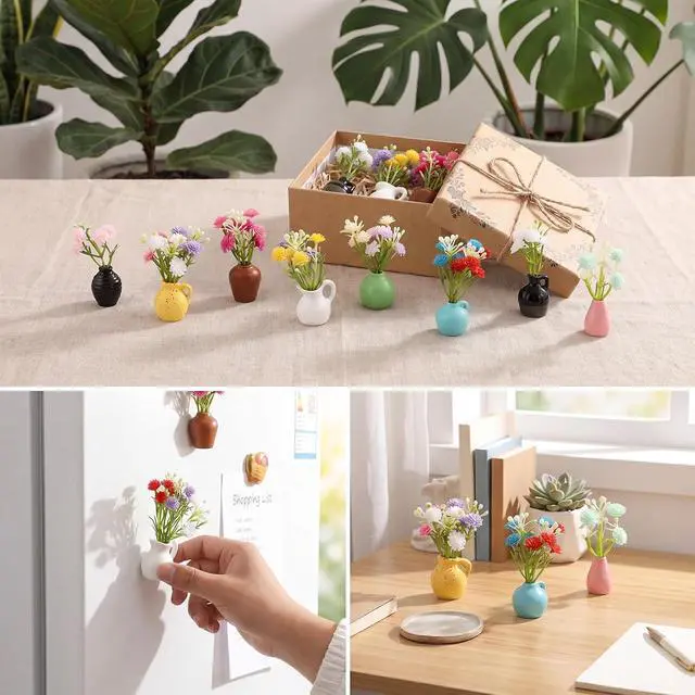 Alt view image 5 of 6 - Hapric 8 Pcs Cute Mini Vase Fridge Magnets for Refrigerator Decorative