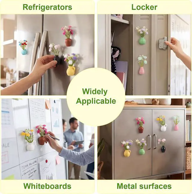 Alt view image 6 of 6 - Hapric 8 Pcs Cute Mini Vase Fridge Magnets for Refrigerator Decorative