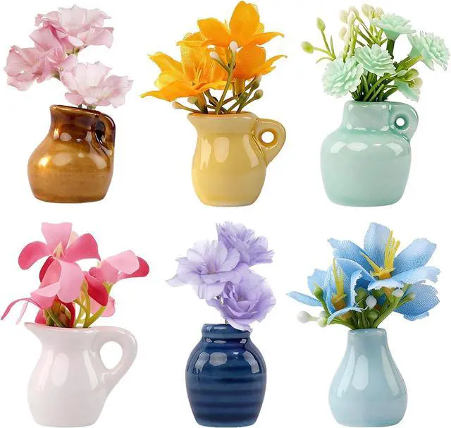 Main image of Cute Mini Vase Magnets for Fridge, Funny Small Ceramic Vase Magnetics with Flowers, Tiny Flower Vase for Refrigerator, Kitchen, Office Decoration, Cute Plant Vase Gift for Family and Friends