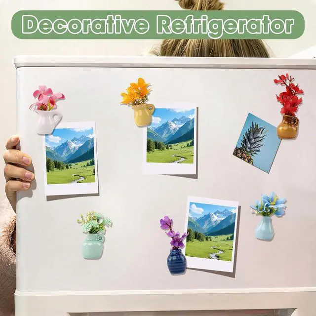 Alt view image 6 of 7 - Cute Mini Vase Magnets for Fridge, Funny Small Ceramic Vase Magnetics with Flowers, Tiny Flower Vase for Refrigerator, Kitchen, Office Decoration, Cute Plant Vase Gift for Family and Friends