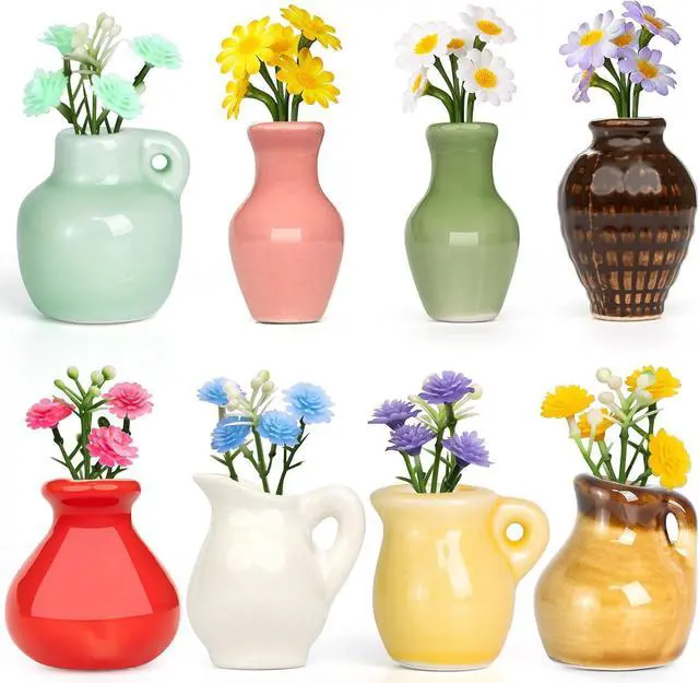 Main image of 8PCS Mini Ceramic Vase Fridge Magnets, Cute Tiny Flower Vase Fridge Magnets with Artificial Flowers for Refrigerator Office and Kitchen Cabinet Decoration